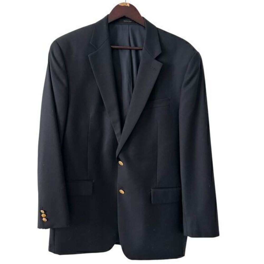 Lauren Ralph Lauren Mens‎ Navy Blue 100% Wool 2 Button Blazer Size 42L